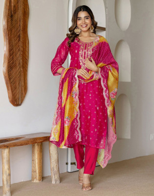 Skylee Printed, Embroidered Kurta, Salwar & Dupatta Set