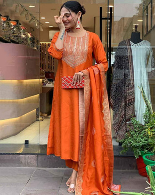 radhey enterprise Embroidered Kurta, Trouser/Pant & Dupatta Set