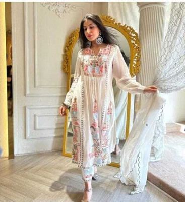 HOUSE OF COMMON Embroidered Anarkali Kurta, Bottom & Dupatta Set