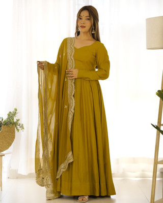 SAJAVAT ETHENIC WEAR Embroidered, Solid Anarkali Kurta, Bottom & Dupatta Set