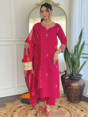 jenidesigner Embroidered Anarkali Kurta, Bottom & Dupatta Set