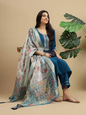 MAA SHAKTI ENTERPRISE Embroidered Kurta, Trouser/Pant & Dupatta Set