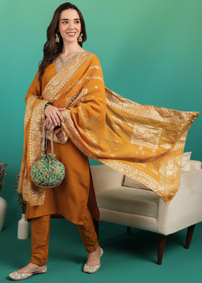 DSK Studio Embroidered Kurta, Trouser/Pant & Dupatta Set