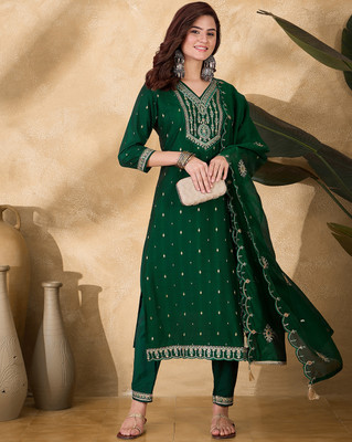 SheWill Embroidered Kurta, Trouser/Pant & Dupatta Set