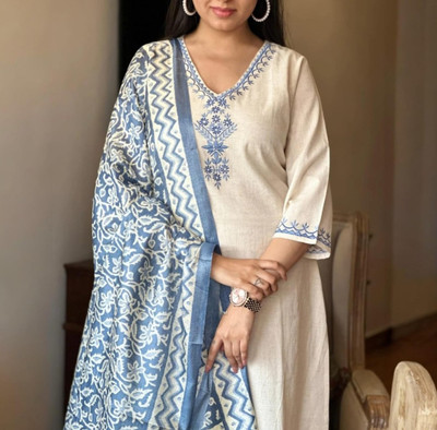 Claria Creation Embroidered Kurta, Trouser/Pant & Dupatta Set