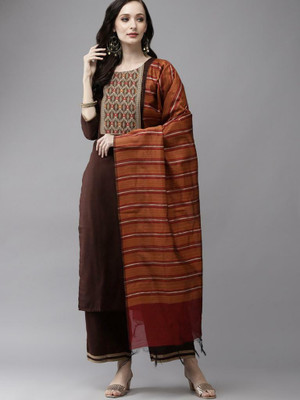 Thezaara Solid Kurta, Palazzo & Dupatta Set
