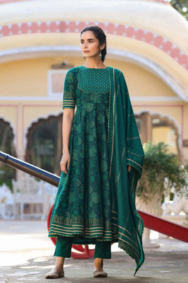 Tasrika Printed Anarkali Kurta, Bottom & Dupatta Set