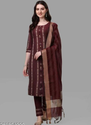 Woman Sharwani Woven Anarkali Kurta, Bottom & Dupatta Set