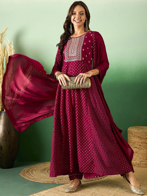 Sangria Embroidered Anarkali Kurta, Bottom & Dupatta Set