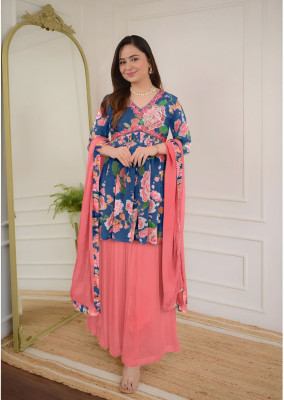 FancyFits Printed Kurta, Palazzo & Dupatta Set
