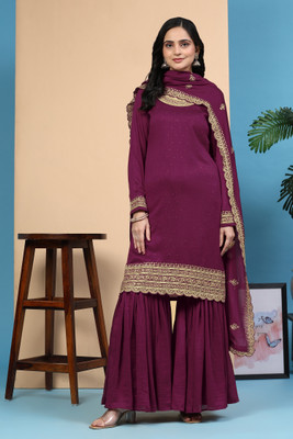 Trendmalls Embellished Kurta, Sharara & Dupatta Set