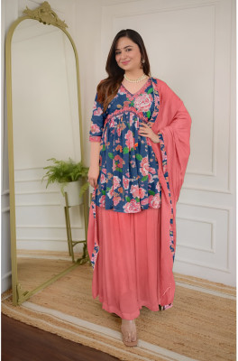 Prime Poster Printed Kurta, Palazzo & Dupatta Set