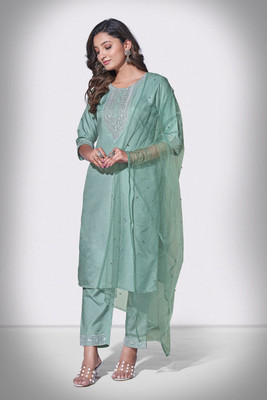 DWAPAR Embroidered Kurta, Trouser/Pant & Dupatta Set