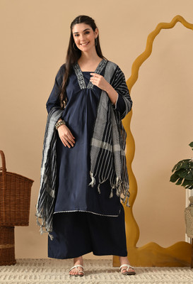 Vaali Solid Kurta, Palazzo & Dupatta Set