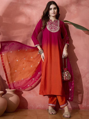 Sri Balaji Collections Embroidered Anarkali Kurta, Bottom & Dupatta Set