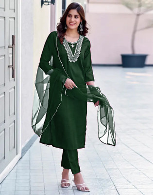 pinfit Embroidered Kurta, Trouser/Pant & Dupatta Set