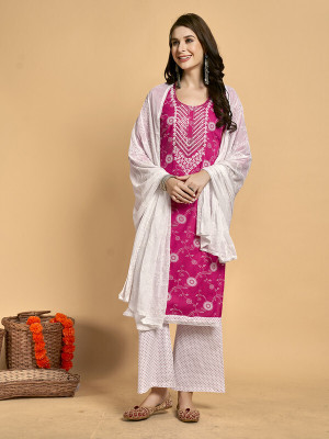 jmm Floral Print Kurta, Palazzo & Dupatta Set