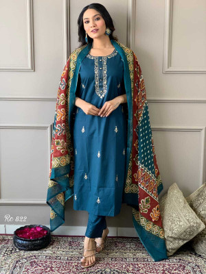 Talavad Embroidered Kurta, Churidar & Dupatta Set