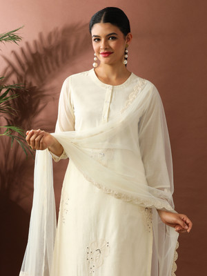 Jaipur Kurti Embroidered Kurta, Trouser/Pant & Dupatta Set
