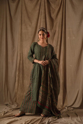 DESIHOOR Printed Kurta, Palazzo & Dupatta Set