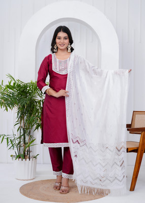 Luvvle Embroidered Kurta, Palazzo & Dupatta Set