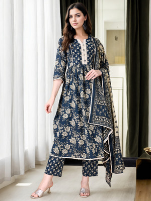 sagarika Floral Print Anarkali Kurta, Bottom & Dupatta Set