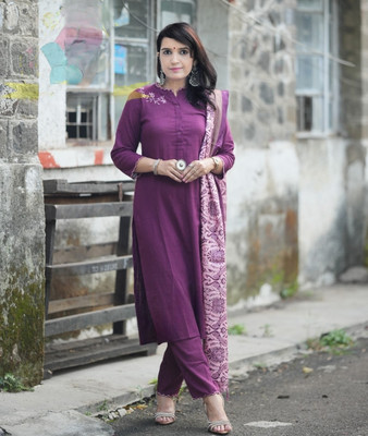 Urban India Embroidered Kurta, Trouser/Pant & Dupatta Set
