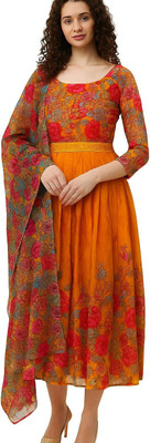 teenalo Printed Anarkali Kurta, Bottom & Dupatta Set