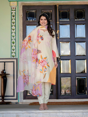 ARADHNA Floral Print Kurta, Trouser/Pant & Dupatta Set