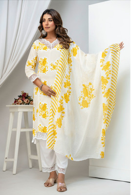 BRIHASPATIWEARS Floral Print Kurta, Palazzo & Dupatta Set