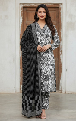 FashionSplash Floral Print Kurta, Palazzo & Dupatta Set