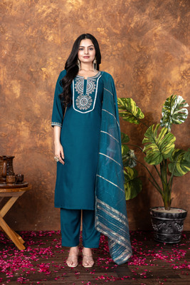 Sukhvilas Enterprise Embroidered Kurta, Trouser/Pant & Dupatta Set