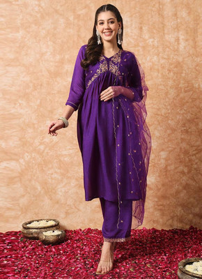 HEENA CREATION Embroidered Anarkali Kurta, Bottom & Dupatta Set