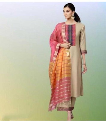 AnAdhTex Self Design Kurta, Palazzo & Dupatta Set