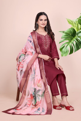 helly creation Embroidered Kurta, Trouser/Pant & Dupatta Set