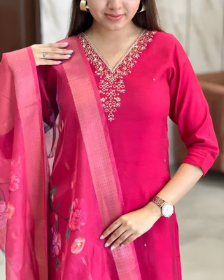 Aksa Fashion Embroidered Kurta, Trouser/Pant & Dupatta Set