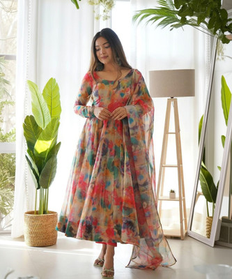 VARNI VESH Printed Anarkali Kurta, Bottom & Dupatta Set