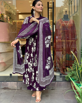 Toochki Printed Anarkali Kurta, Bottom & Dupatta Set