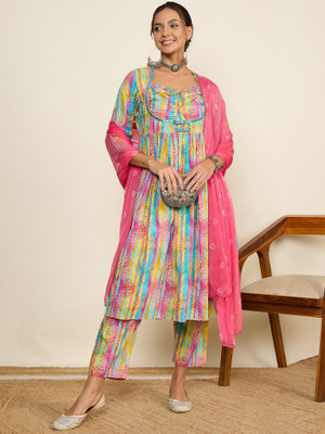 WineRed Floral Print Kurta, Salwar & Dupatta Set