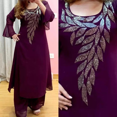 Koteshwar Embellished Kurta, Palazzo & Dupatta Set
