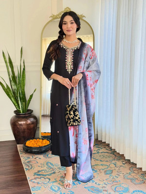 Teegital Embroidered Kurta, Trouser/Pant & Dupatta Set