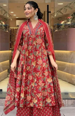 Mastvery Printed Kurta, Palazzo & Dupatta Set