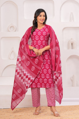 Jaipur Sarai Floral Print Kurta, Palazzo & Dupatta Set