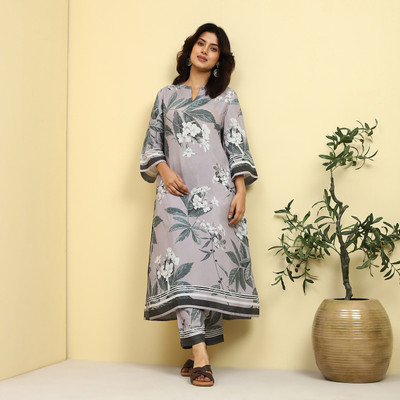 BIBA Floral Print Kurta, Trouser/Pant & Dupatta Set