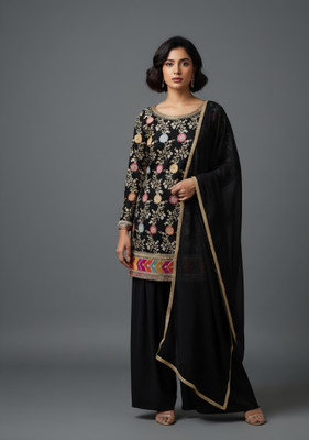 V by Vanya Embroidered Kurta, Palazzo & Dupatta Set