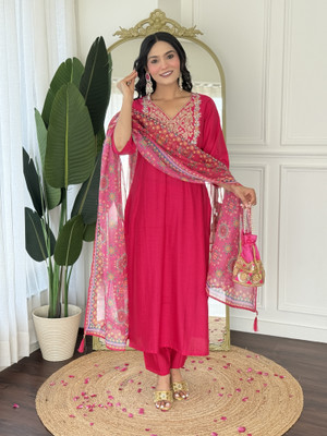 Vividvibe Embroidered Kurta, Trouser/Pant & Dupatta Set
