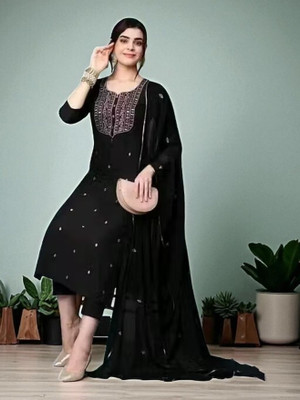 MM ENTERPRISE Solid, Embroidered Kurta, Trouser/Pant & Dupatta Set