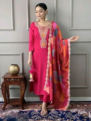 Shree Chamunda Fab Embroidered Kurta, Trouser/Pant & Dupatta Set