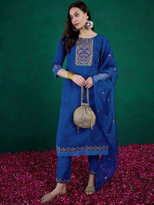 Sangria Embroidered Kurta, Trouser/Pant & Dupatta Set