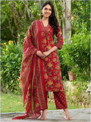 Aditi Tex Fab Floral Print Kurta, Trouser/Pant & Dupatta Set